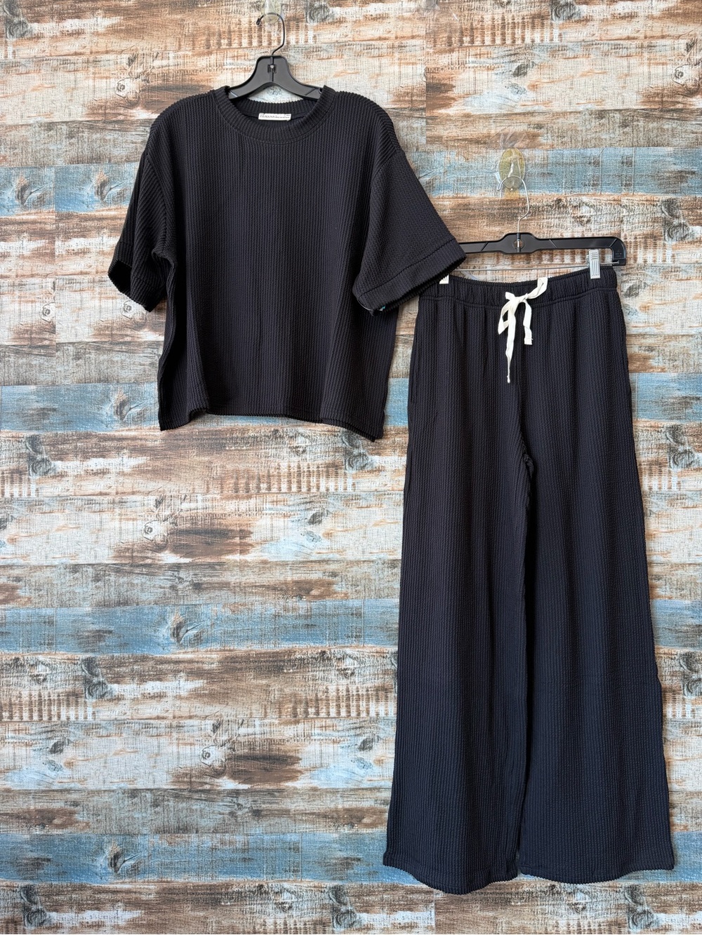 Zenana  Black Ribbed Wide-Leg Pants Set